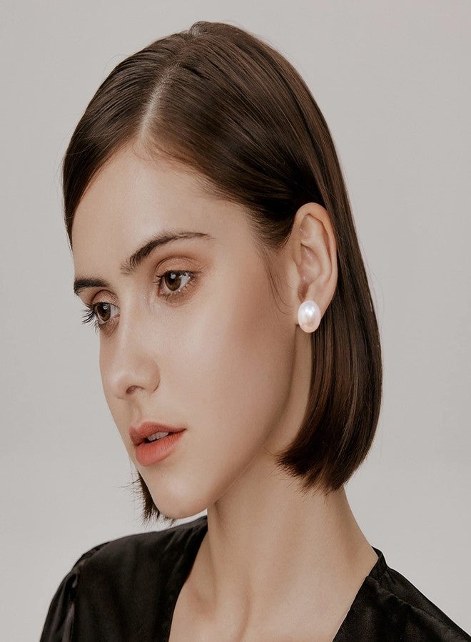 Raystar Big Pearl Earrings for Women Oversized Classic Faux Round Studs White Simulated Large Pearl Earrings for Women -14mm - Image 4